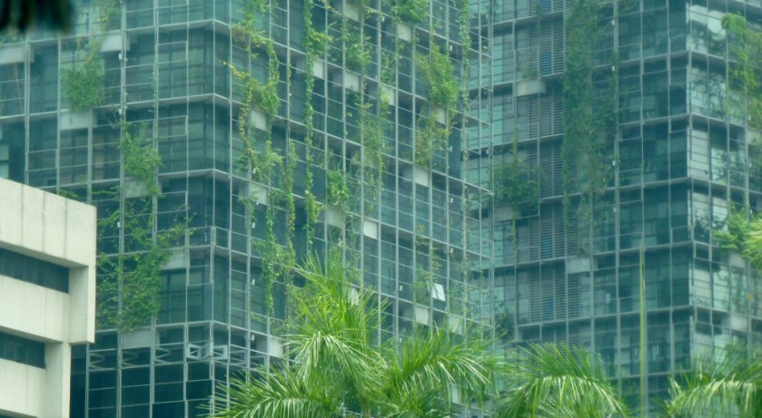 Interesting high rise building growing greenery on its side!