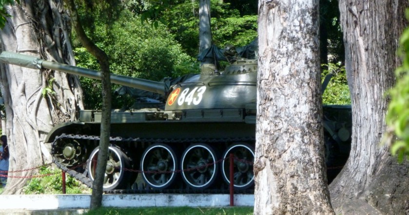 A tank on the grounds of Reunification Hall in Saigon, Vietnam