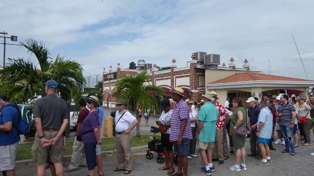 All the happy passengers waiting for the shuttle into Panama City.