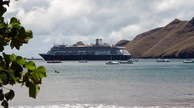 MS Amsterdam anchored in the Bay of Taiohea.