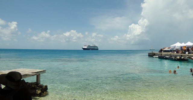 The MS Amsterdam at anchor in Avatoru, Rangiroa, French Polynesia.