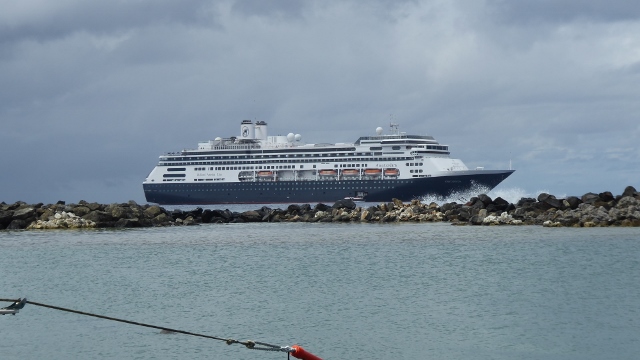 The MS Amterdam anchored outside the breakwater in Rarotonga.
