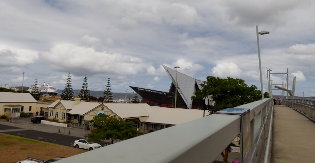 Walking the bridge back to the ship.