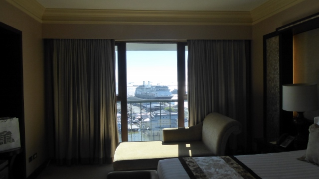 That's the MS Amsterdam seen from our bedroom window near sunset.