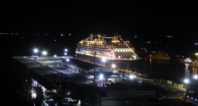 View of the MS Amsterdam, at night, from room 1323 in the Manila Hotel.