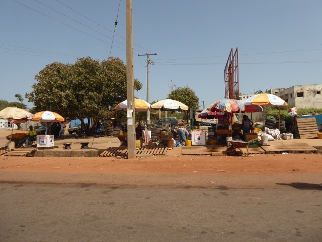 Markets set up along the road to Kotu Beach