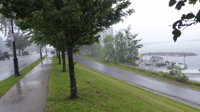 Walking along the Esplanade.