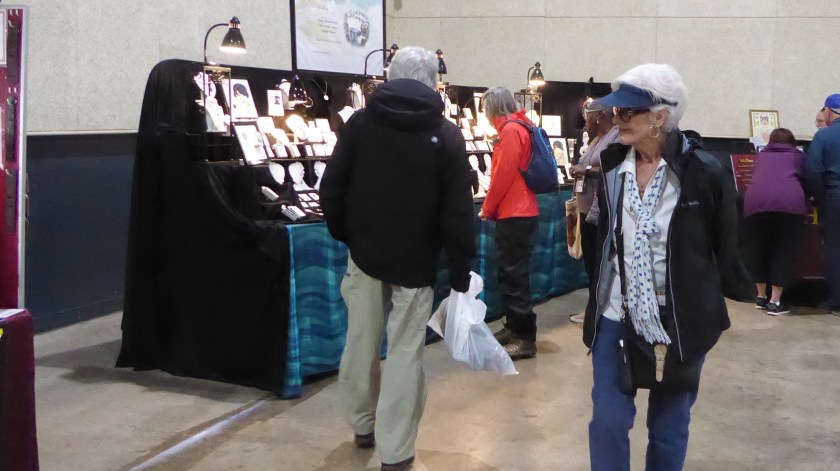 Shopping the market at Jean Harris Cruise Terminal.