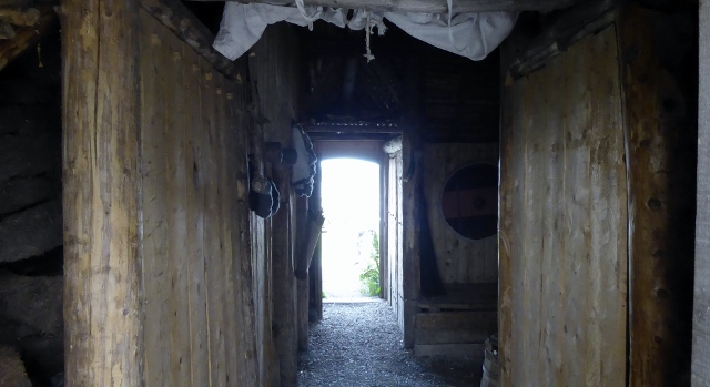 Inside a sod house.