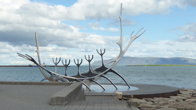 The sculpture "Sun Voyager" on the Reykjavik waterfront.