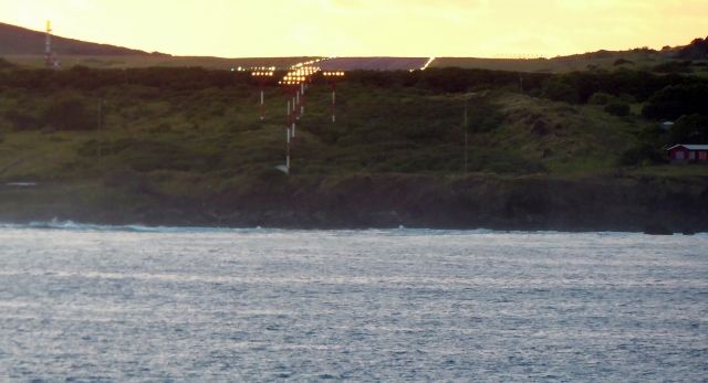 The Easter Island Airport is visible from the ship.